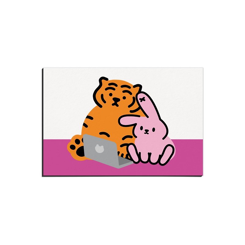 Lying Fat Tiger and Rabbit Illustration Postcard - การ์ด/โปสการ์ด - กระดาษ 