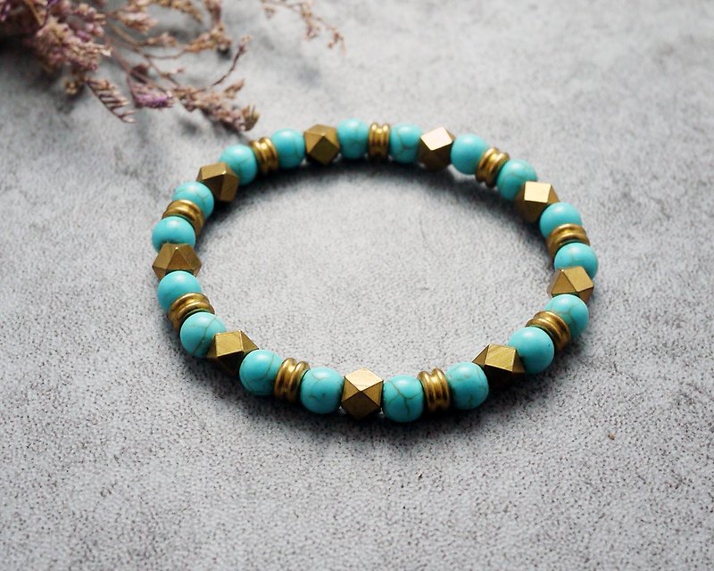 Natural Stone Bracelet - Tutankhamen - Gold Mask (Brass / Accessories / Gifts / Blue Turquoise) - Bracelets - Gemstone Blue