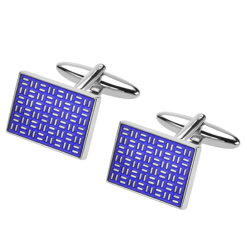 Blue Enamel Silver Lines Cufflinks - กระดุมข้อมือ - โลหะ สีน้ำเงิน