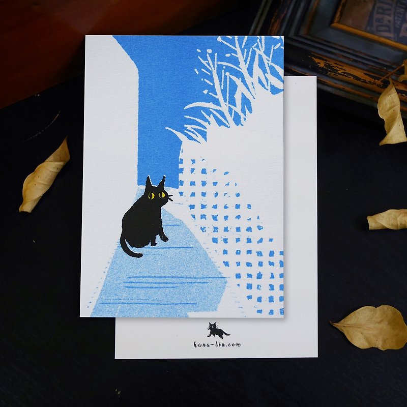 ブラック猫の旅/夏のルディポストカード - カード・はがき - 紙 ブルー