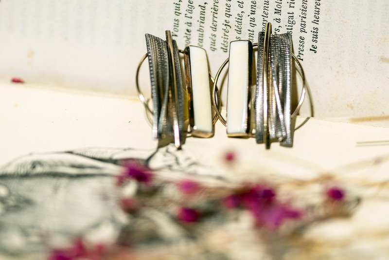 設計師款幾何造型14K金純銀耳環 - 西洋古董首飾 - 耳環/耳夾/耳骨夾 - 純銀 