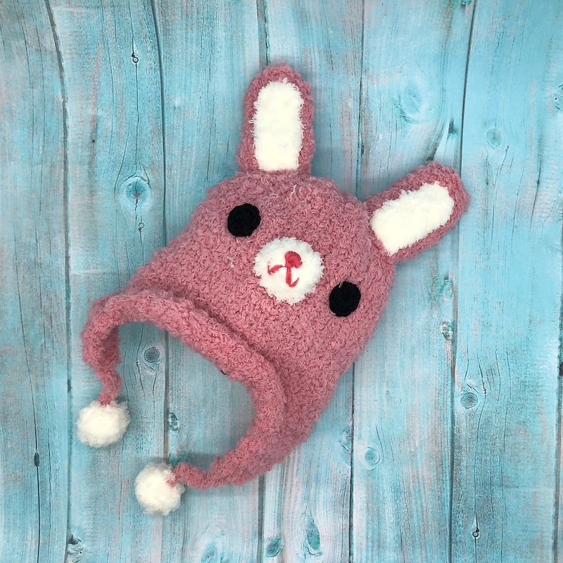 兔子-遮耳帽款 寶寶毛線帽 彌月禮 週歲禮 (大人小孩尺寸皆有) - 嬰兒帽/髮帶 - 聚酯纖維 粉紅色