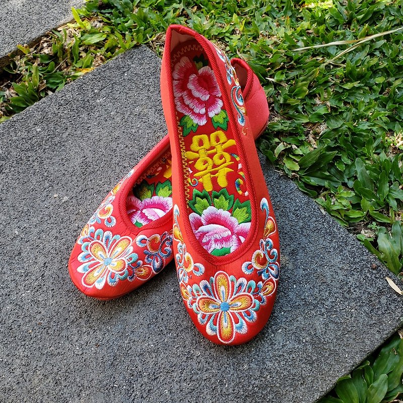 รองเท้า Handmade ดั้งเดิม KW11201715 ** ของกำนัลฟรี ** - รองเท้าลำลองผู้หญิง - ผ้าฝ้าย/ผ้าลินิน สีแดง