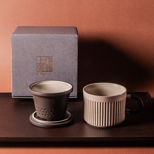 上作美器 尊爵版-直紋馬克杯250ml(馬克杯、內膽、蓋子三件組)