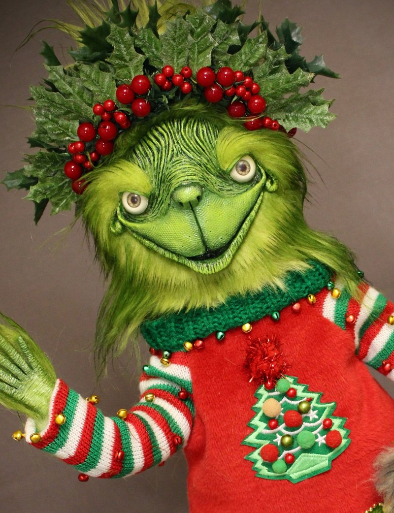 在庫あり。グリンチとルドルフ犬。一点物のアーティスト製ドール。アーティスト製ぬいぐるみ。 - 人形・フィギュア - アクリル グリーン