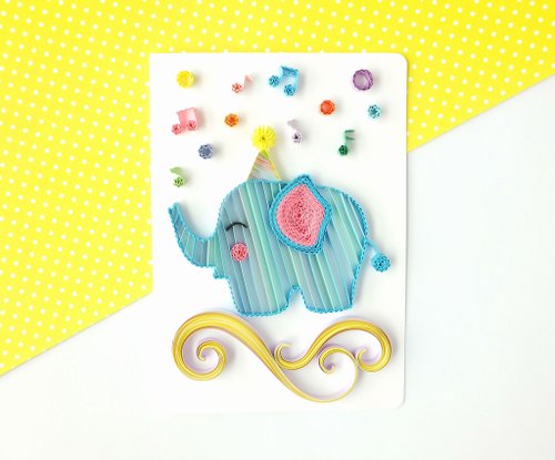 阿部吉手作趣 Colorful-Life 手作捲紙卡片-慶祝 歡樂小象 生日卡 萬用卡