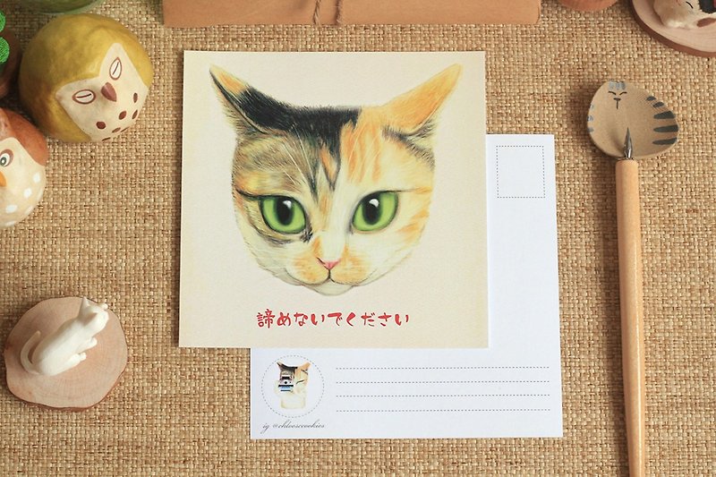 Please Don't Give Up! - Cat Postcard - การ์ด/โปสการ์ด - กระดาษ สีเขียว
