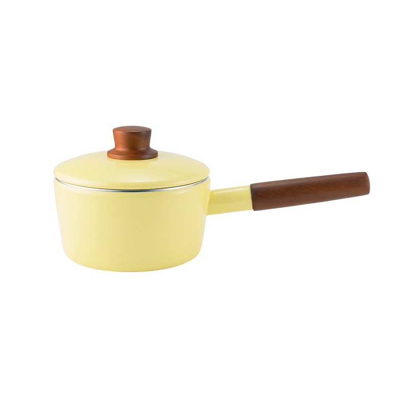 NATURE Single handle enamel pan with lid lemon yellow 16cm - Cookware - Enamel Yellow