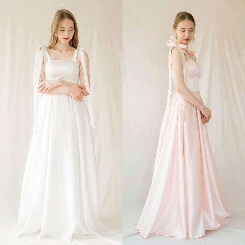 Sweety Shoulder Ribbon Dress - ชุดราตรี - วัสดุอื่นๆ ขาว