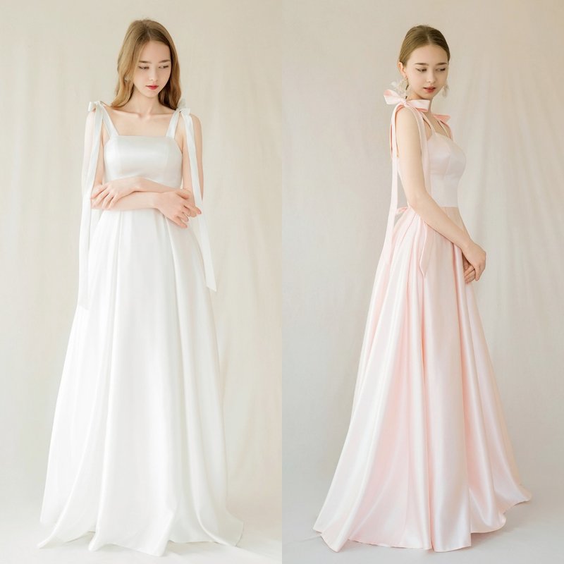 甜美蝴蝶結肩帶禮服 - 禮服/小禮服 - 其他材質 白色