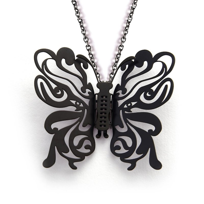 Interchangeable wings butterfly necklace Chinese drama mask (fog black) medical grade thin steel will not oxidize allergies - สร้อยคอ - โลหะ สีดำ