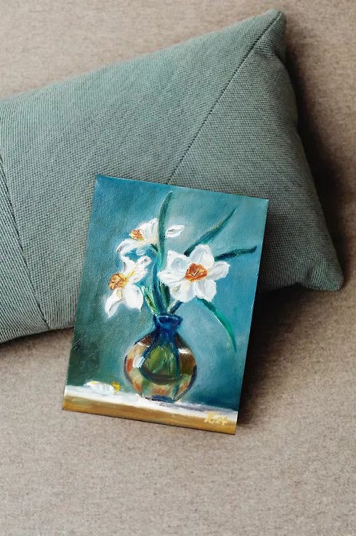 paintingsKateArt Original oil painting on canvas Daffodils