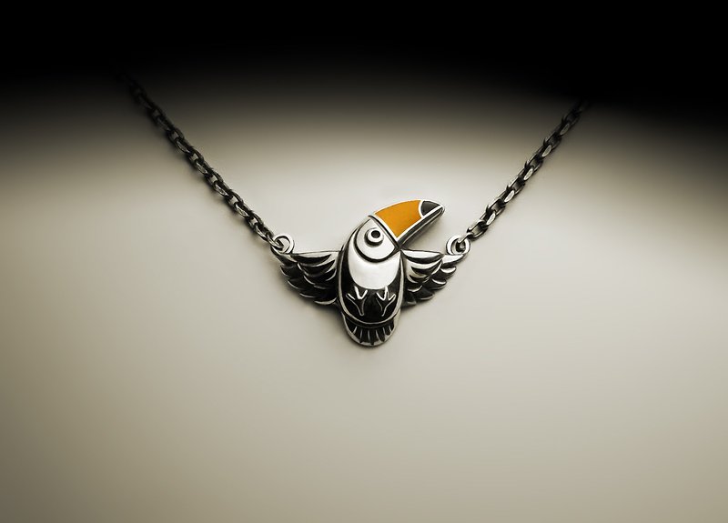 Cute Enamel Toucan Necklace - Necklaces - Other Metals Silver