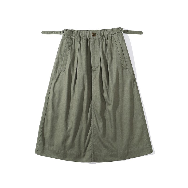 Incense Harbour Adjustable Waist Skirt - Cotton Blend Twill Hunter Green - Skirts - Cotton & Hemp Green