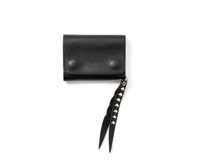 小物 CALEE LEATHER WALLET POUCH STUDS CHARM Calee Studs Charm Plane Leather Flap Half Studded Trifold