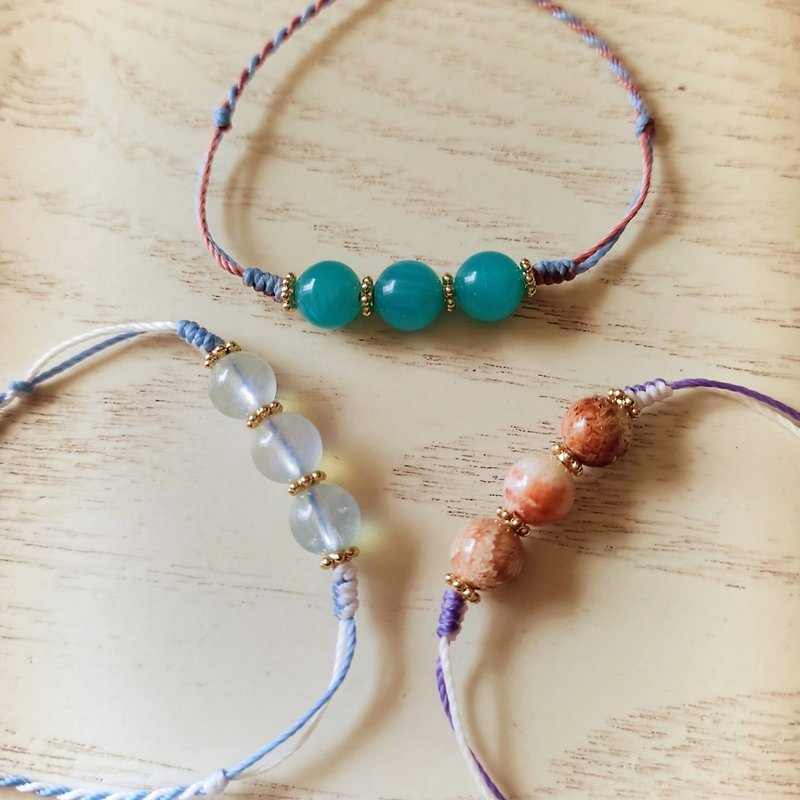 Lucky bracelet/multi-treasure crystal coral jade/silk Wax thread/handmade rope tying - สร้อยข้อมือ - วัสดุอื่นๆ หลากหลายสี