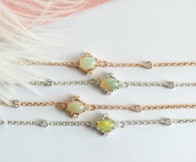 本物のオパールブレスレット、925シルバー - ショップ roseandmarry