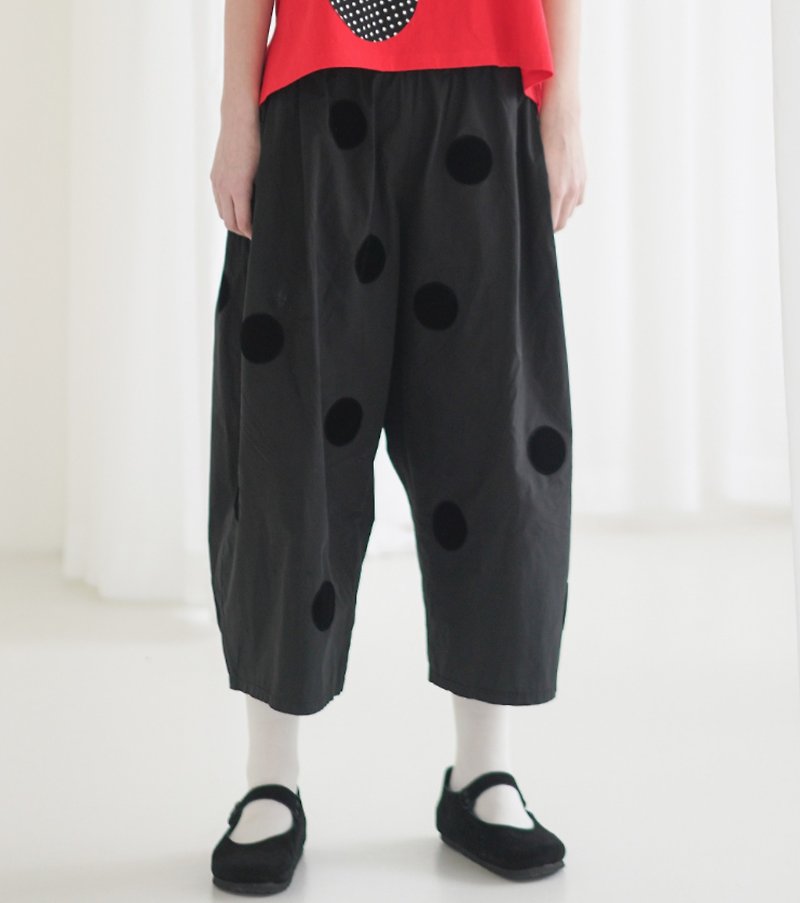 Big black dot pocket black trousers - imakokoni - กางเกงขายาว - ผ้าฝ้าย/ผ้าลินิน สีดำ