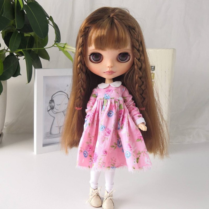 Pink floral dress for Blythe doll. Clothes Blythe doll - Stuffed Dolls & Figurines - Cotton & Hemp 