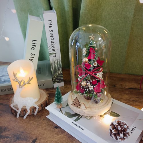 プリザーブドフラワークリスマス飾り プリザーブドフラワー クリスマスツリー LEDガラスカバー 大/常夜灯