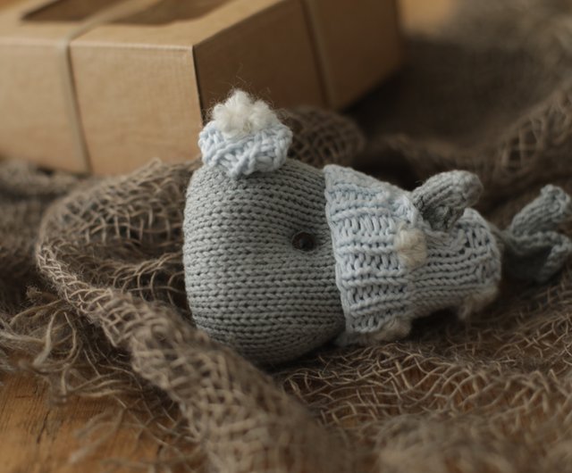 Cute whale toy baby shower gift, newborn photo prop set, stuffed