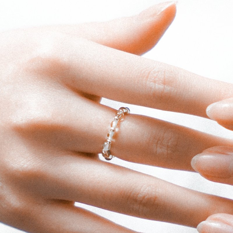 925 Sterling Silver Natural Stone Elastic Ring - แหวนทั่วไป - เครื่องประดับพลอย ขาว