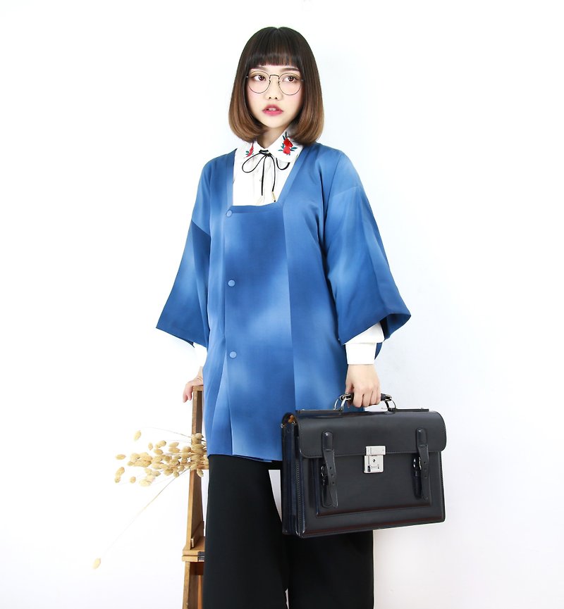 Back to Green 日本帶回 道行 水波 內裡群鶴 vintage kimono KD-04 - 外套/大衣 - 絲．絹 