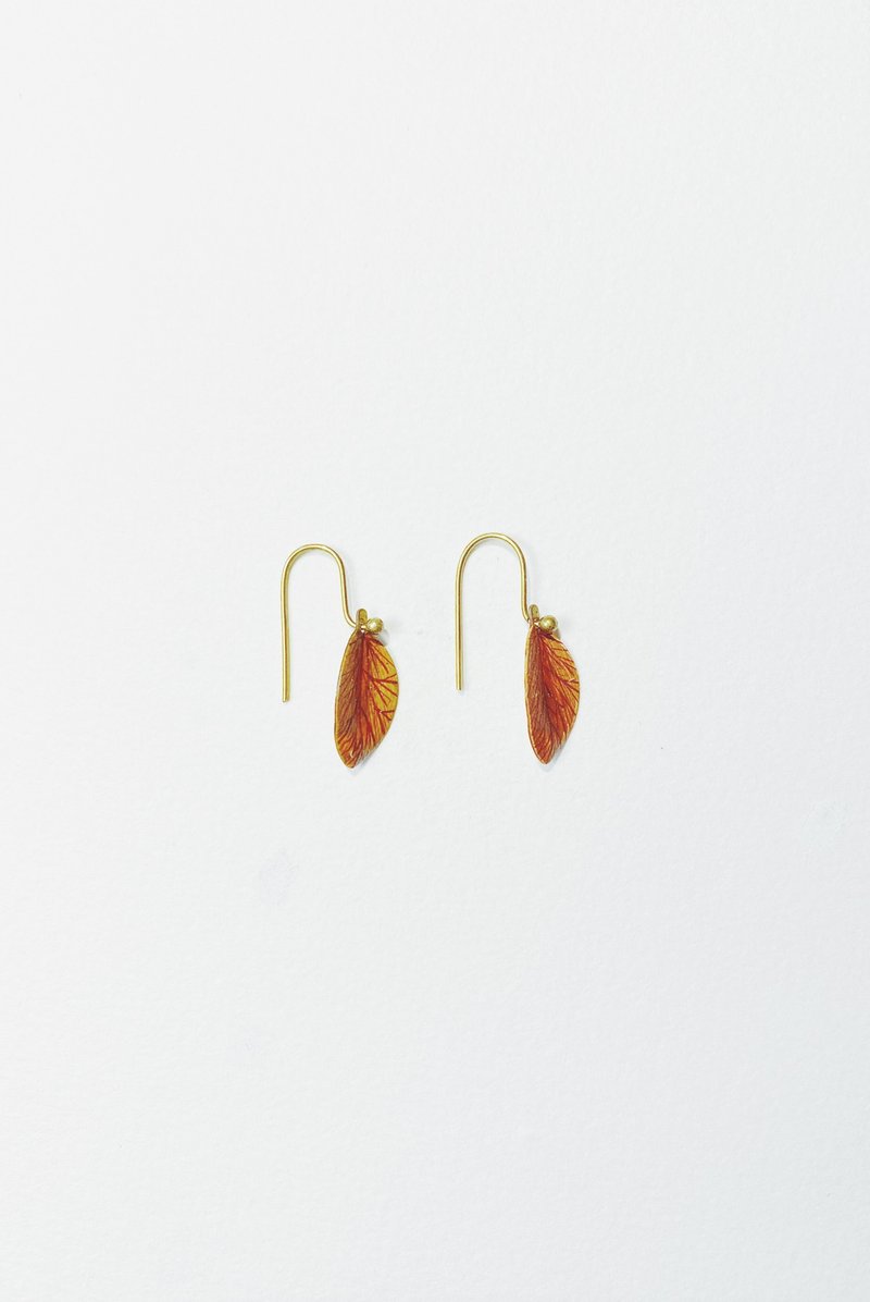 Hand Drawn Earrings - Leaves - ต่างหู - ทองแดงทองเหลือง สีส้ม