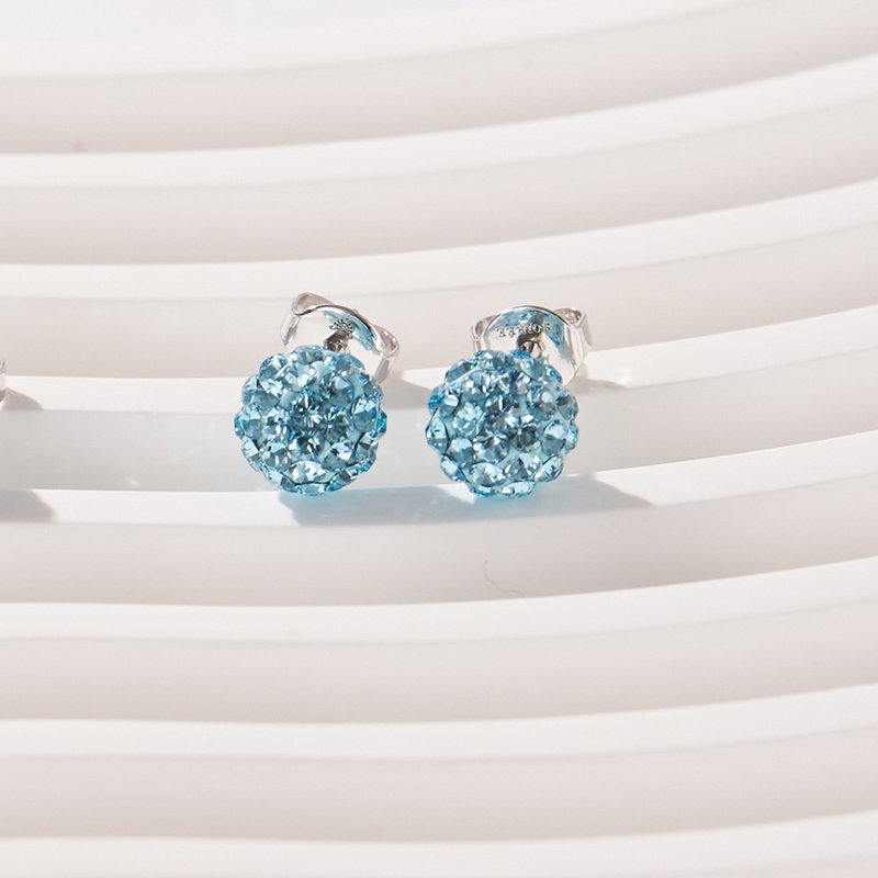 Crystal ball micro luxury crystal diamond earrings (sky blue) L/M/S - ต่างหู - คริสตัล 