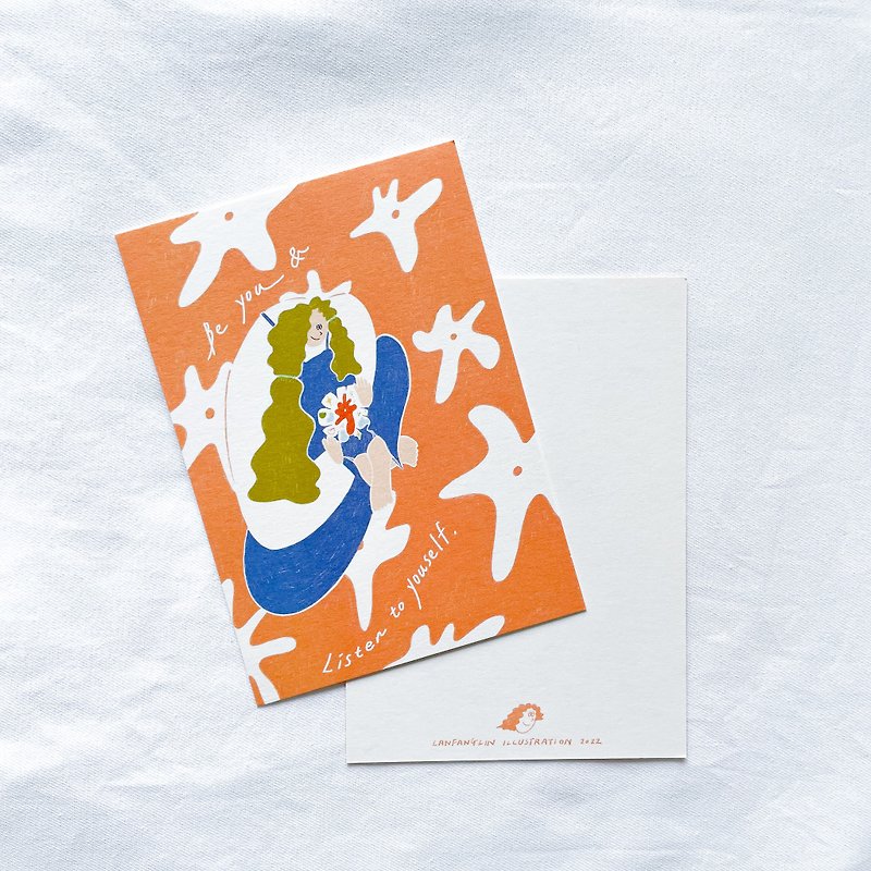 Be you ʘ Listen to yourself - Illustrated postcard - การ์ด/โปสการ์ด - กระดาษ สีส้ม