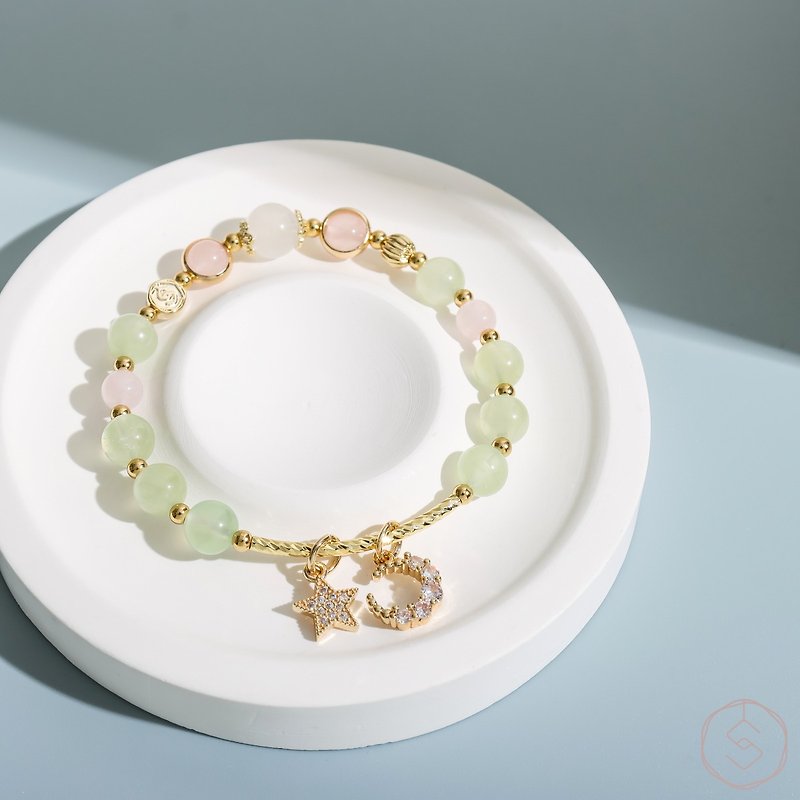 Love | Prehnite Pink Crystal Moonstone | Natural Crystal Bracelet - สร้อยข้อมือ - คริสตัล สีเขียว