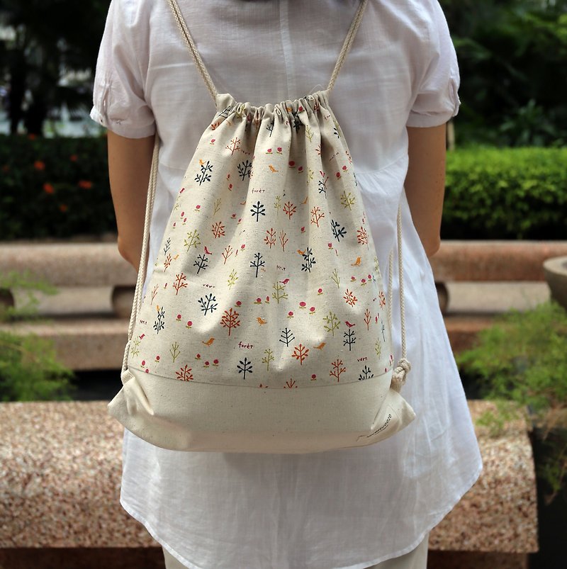 Silverbreeze~Bundle Back Backpack~Small Sapling (B7) - Drawstring Bags - Cotton & Hemp Multicolor