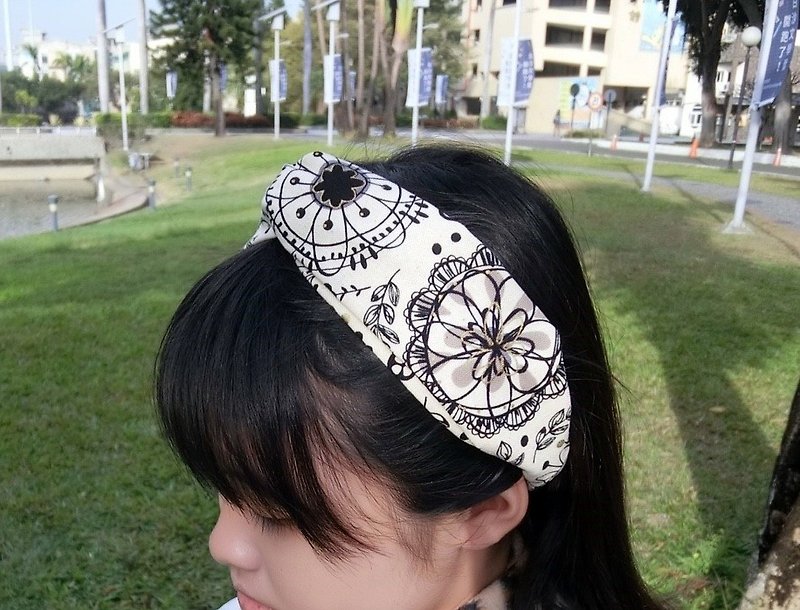 Graffiti floral elastic band cross hairband hairband*SK* - ที่คาดผม - ผ้าฝ้าย/ผ้าลินิน 