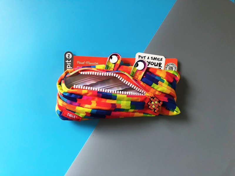 Zipit Pixel披索怪獸筆袋 - 橘色拉鍊款 - 筆盒/筆袋 - 聚酯纖維 多色