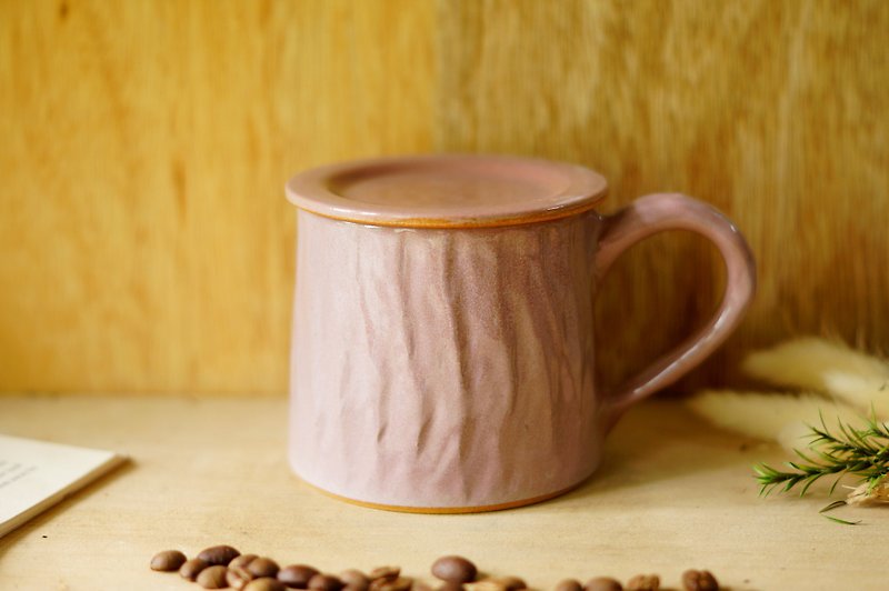Pink purple jumping knife Yamagata cup - about 330ml, coffee cup, tea cup, mug, water cup, Yamagata cup, cup lid - Mugs - Pottery Pink
