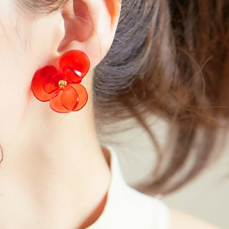 Crystal Flower || Earrings || Red - ต่างหู - อะคริลิค สีแดง