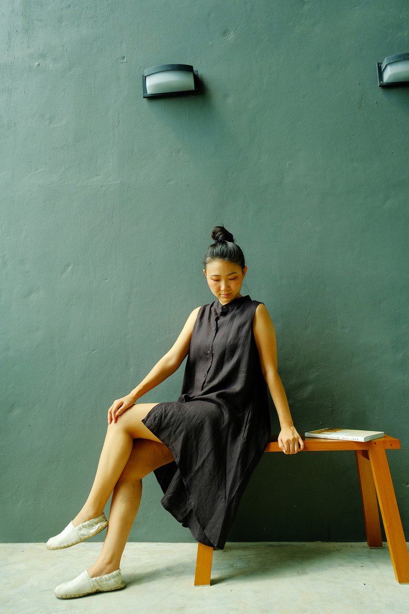 black / fishtail linen dress /100% linen / There are 5 colors - 洋裝/連身裙 - 亞麻 黑色
