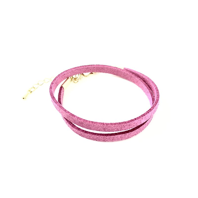玫瑰粉色-麂皮繞繩手環（也可以用作頸鍊） - 手鍊/手環 - 棉．麻 粉紅色