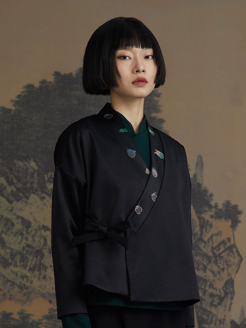 Xuanyou/New Chinese Style Printed Tea Service Hanfu Jacket - Women's Casual & Functional Jackets - Polyester Black