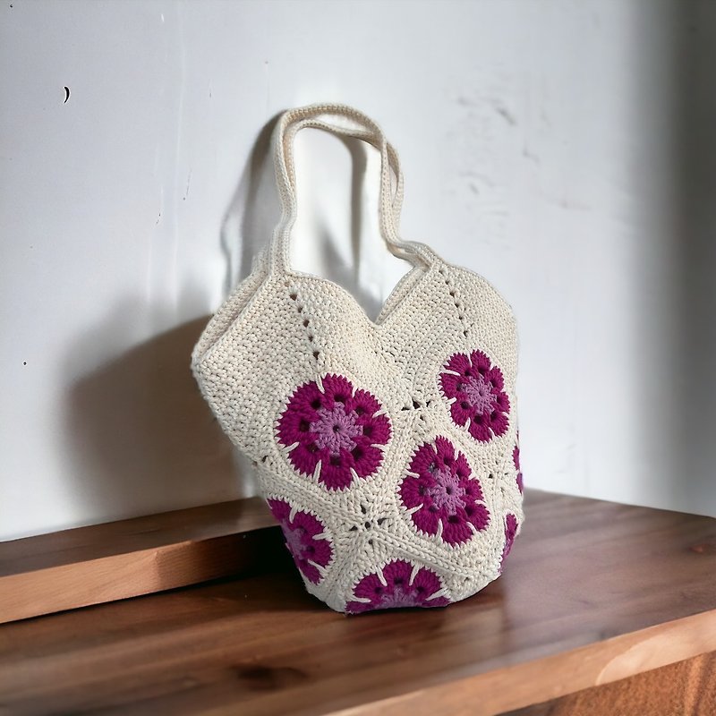 かぎ針編みグラニーバッグ、フローラモデル - トート・ハンドバッグ - その他の素材 ピンク