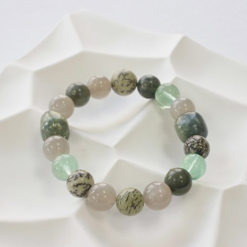 Hoshino Jewelry Kan B074七輪調和手串/綠水晶/地圖石/灰月光/天然晶石/能量石/原生態
