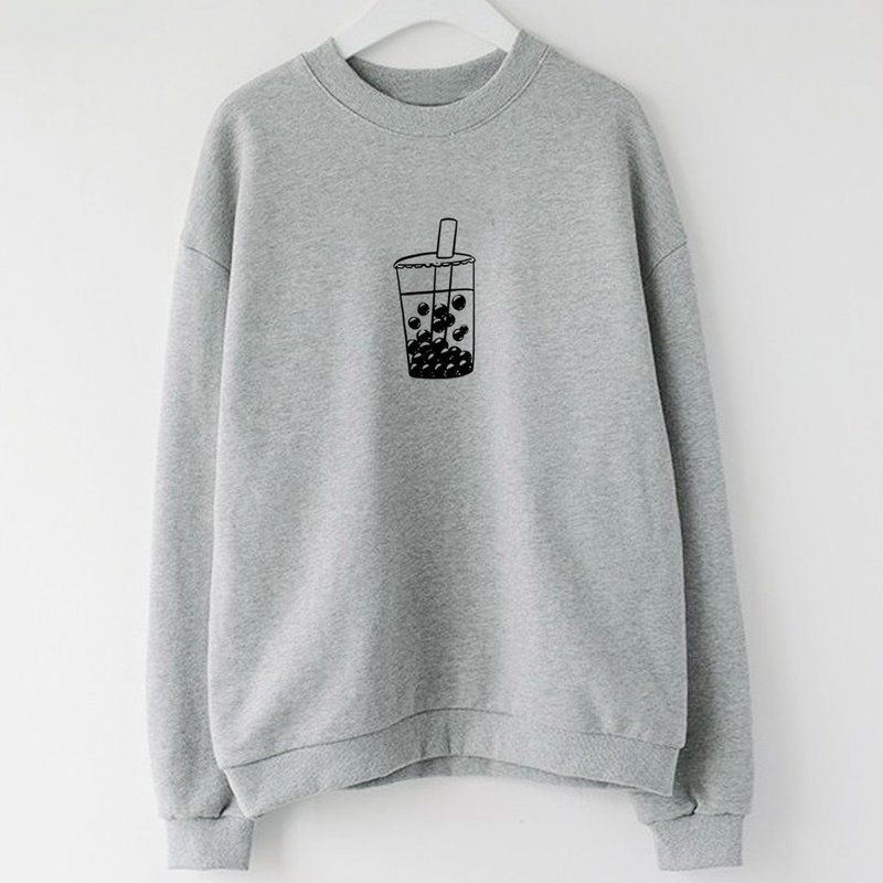 Bubble Tea 大學T 刷毛 中性 灰色 男女裝珍珠奶茶飲料清新秋冬 - 女上衣/長袖上衣 - 棉．麻 灰色