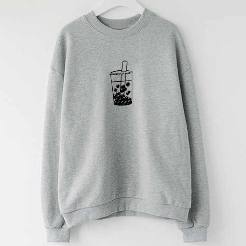 hipster Bubble Tea 大學T 刷毛 中性 灰色 男女裝珍珠奶茶飲料清新秋冬