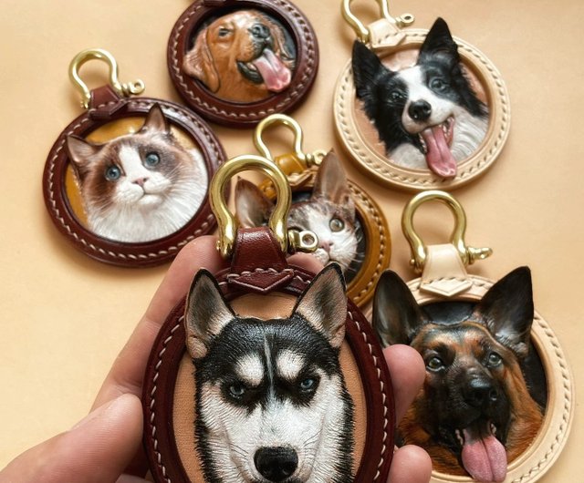 ペット肖像レザーアート｜ギフト用チャーム＆キーホルダー ペットの肖像画レザーキーホルダー うちの子 キーホルダー わんちゃん