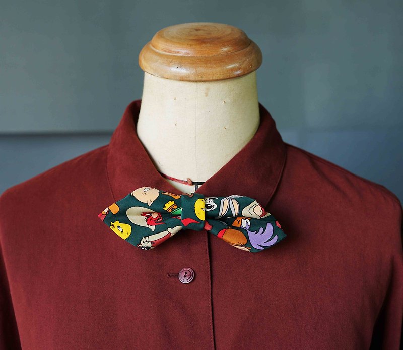 手作古董領帶改造復古領結-經典華納兄弟卡通人物-綠-寬版 - 領結/領巾 - 絲．絹 綠色