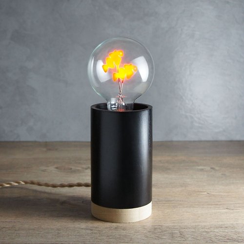 DarkSteve 「演活生命」 圓柱形木制小夜燈 - 含 1 個 自由雙魚球燈泡 Edison-Style 愛迪生燈泡