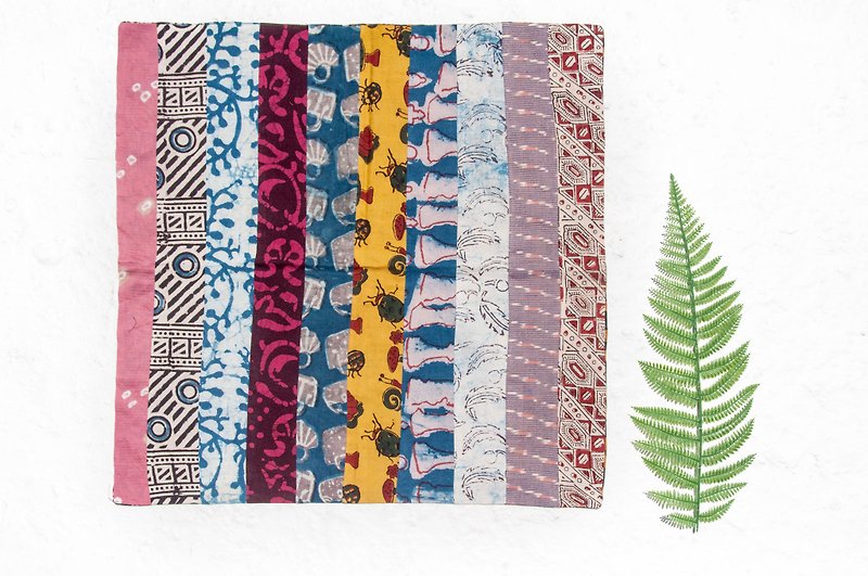 Handmade square towel patchwork square towel square scarf India woodcut printed square scarf - walking Morocco magic world - Scarves - Cotton & Hemp Multicolor