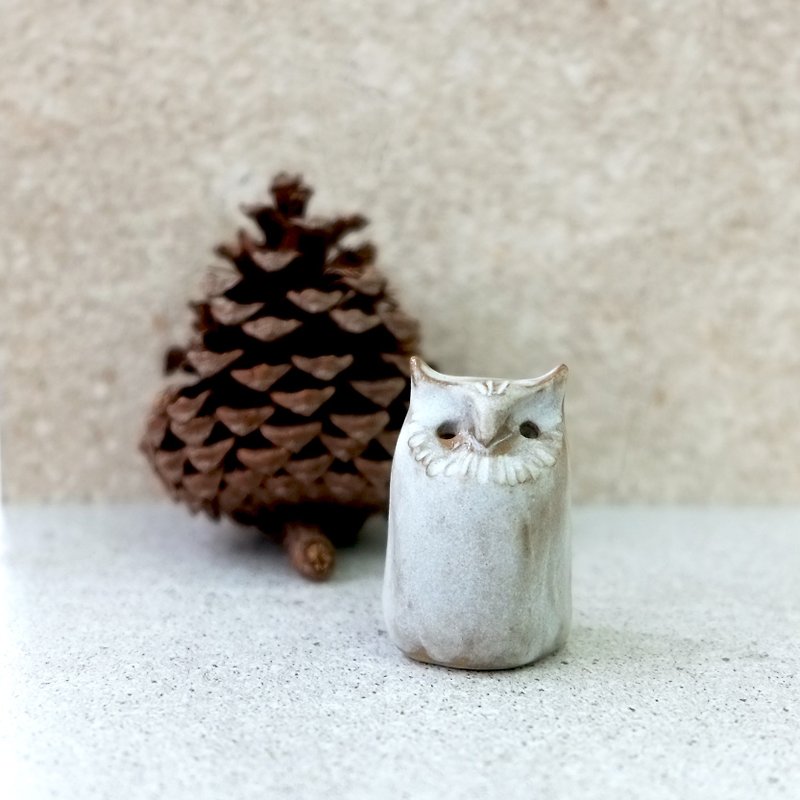 Small tiger spot glaze flowing silver gray ear ear owl (middle) - เซรามิก - ดินเผา สีใส