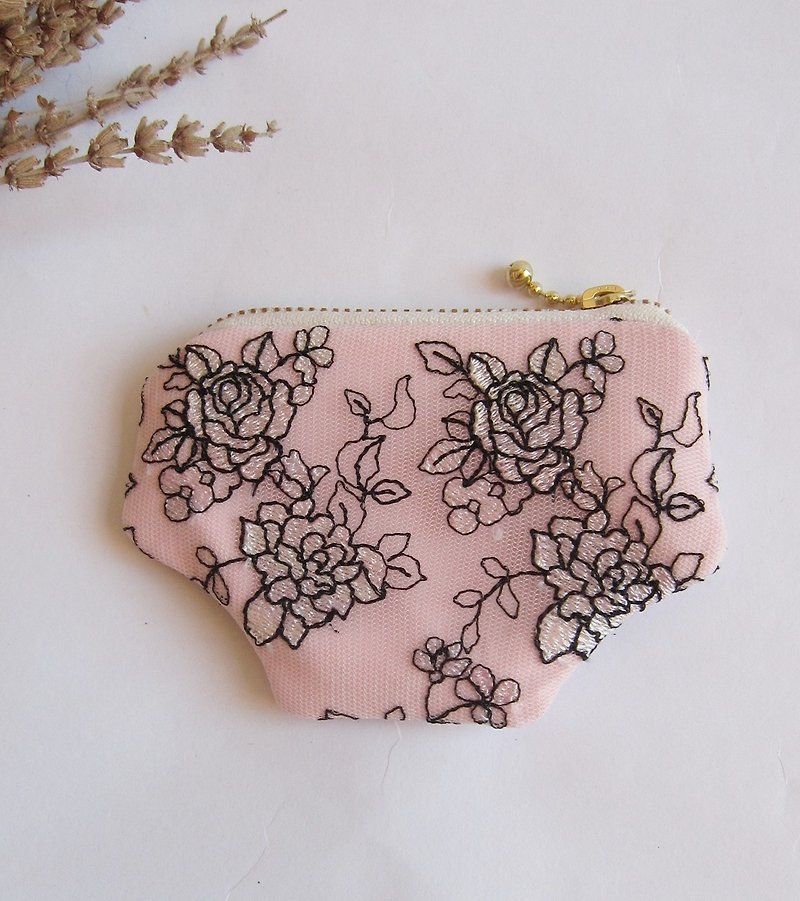 Embroidered  rose  purse  - Coin Purses - Other Man-Made Fibers 