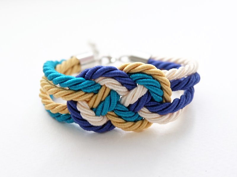 Gold cream blue nautical rope bracelet - 手鍊/手鐲 - 其他材質 多色